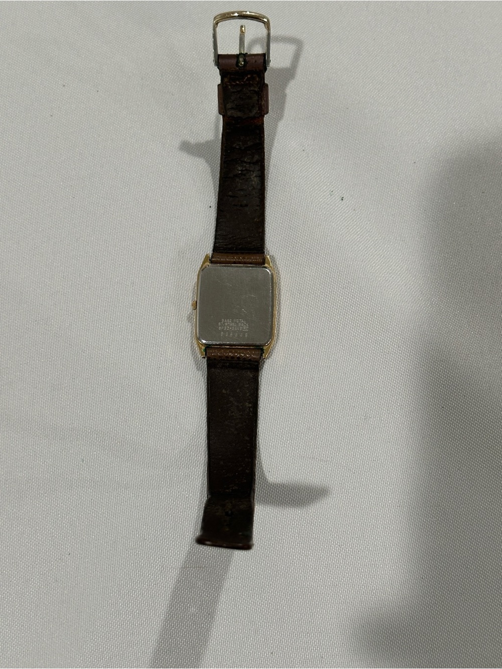 Seiko Gold-Tone Square Watch with Dark Brown Leather Strap